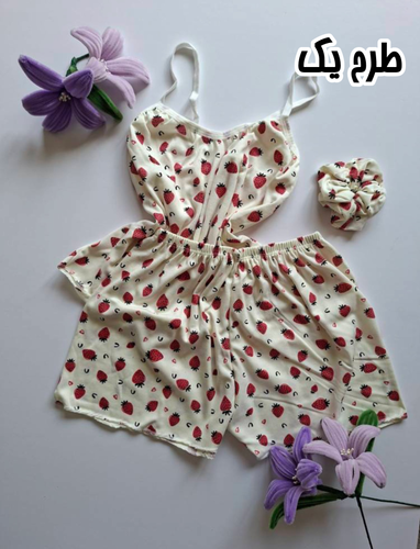 ست سه تیکه تاپ و شورتک کبریتی با کش مو