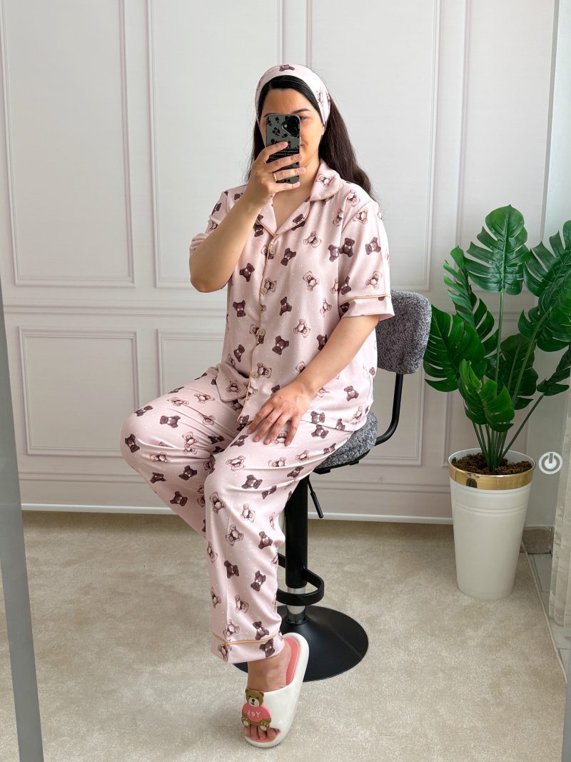 ست راحتی شومیز شلوار استین کوتاه و‌ توربان ‌زنانه